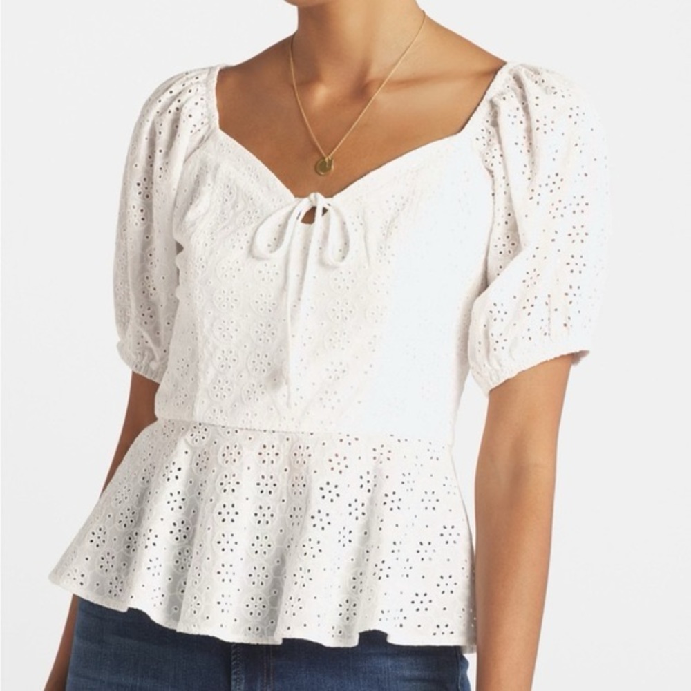 NWT Bixby Eyelet Peplum Blouse XXL Plus Size Nine Britton Boho White Summer